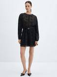 Mango Tessa Embroidered Long Sleeve Mini Dress, Black