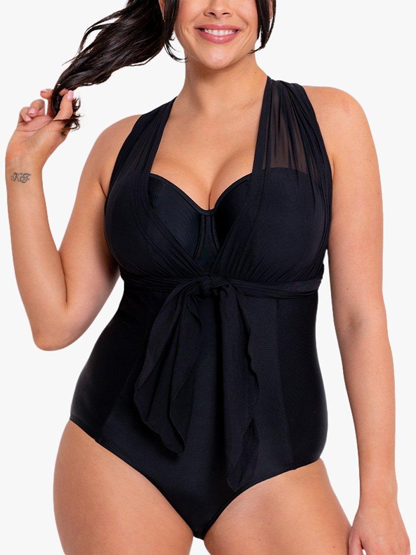 Product image 3 of 9, which shows Curvy Kate Wrapsody Bandeau Swimsuit, Black, 30D
