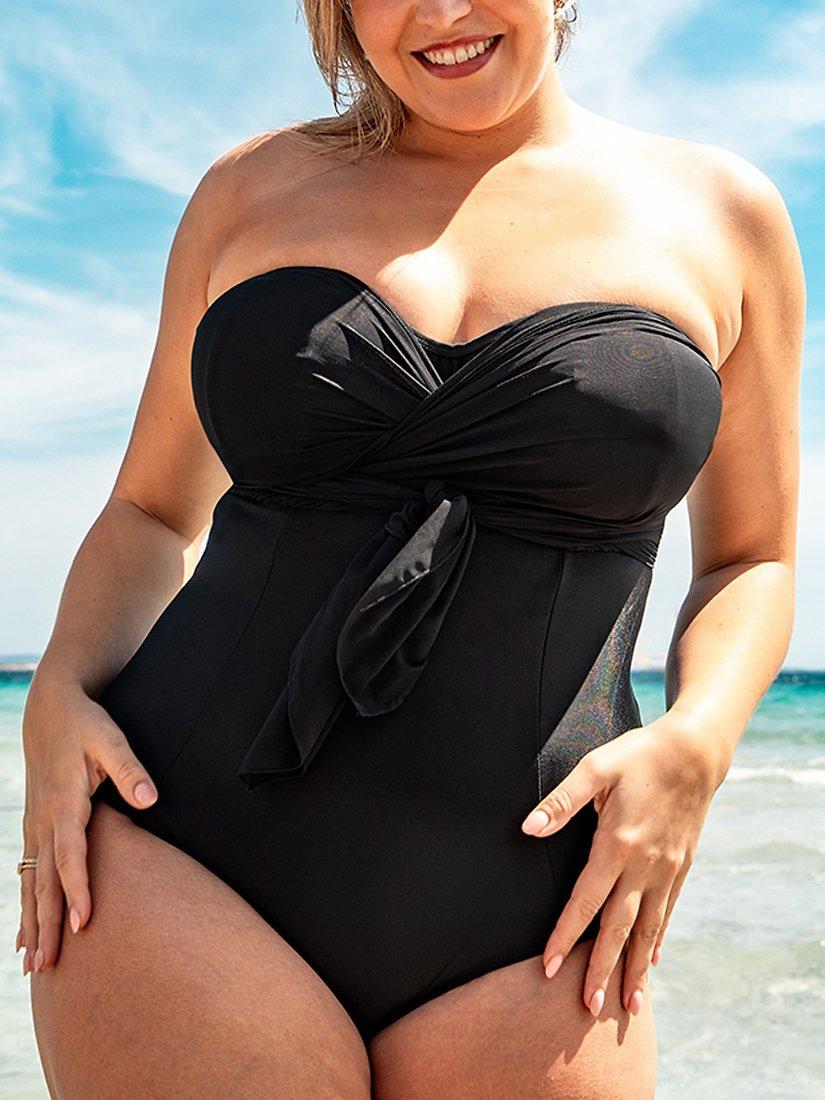 Product image 8 of 9, which shows Curvy Kate Wrapsody Bandeau Swimsuit, Black, 30D