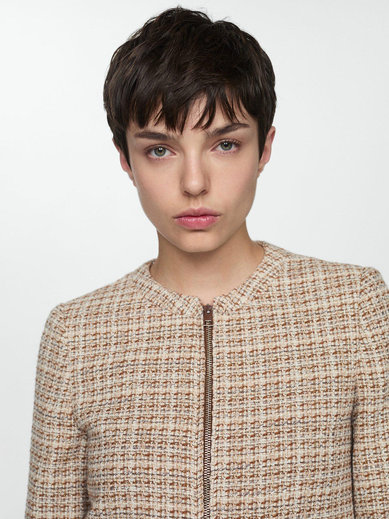 Mango Delibes Tweed Zipped Jacket Brown