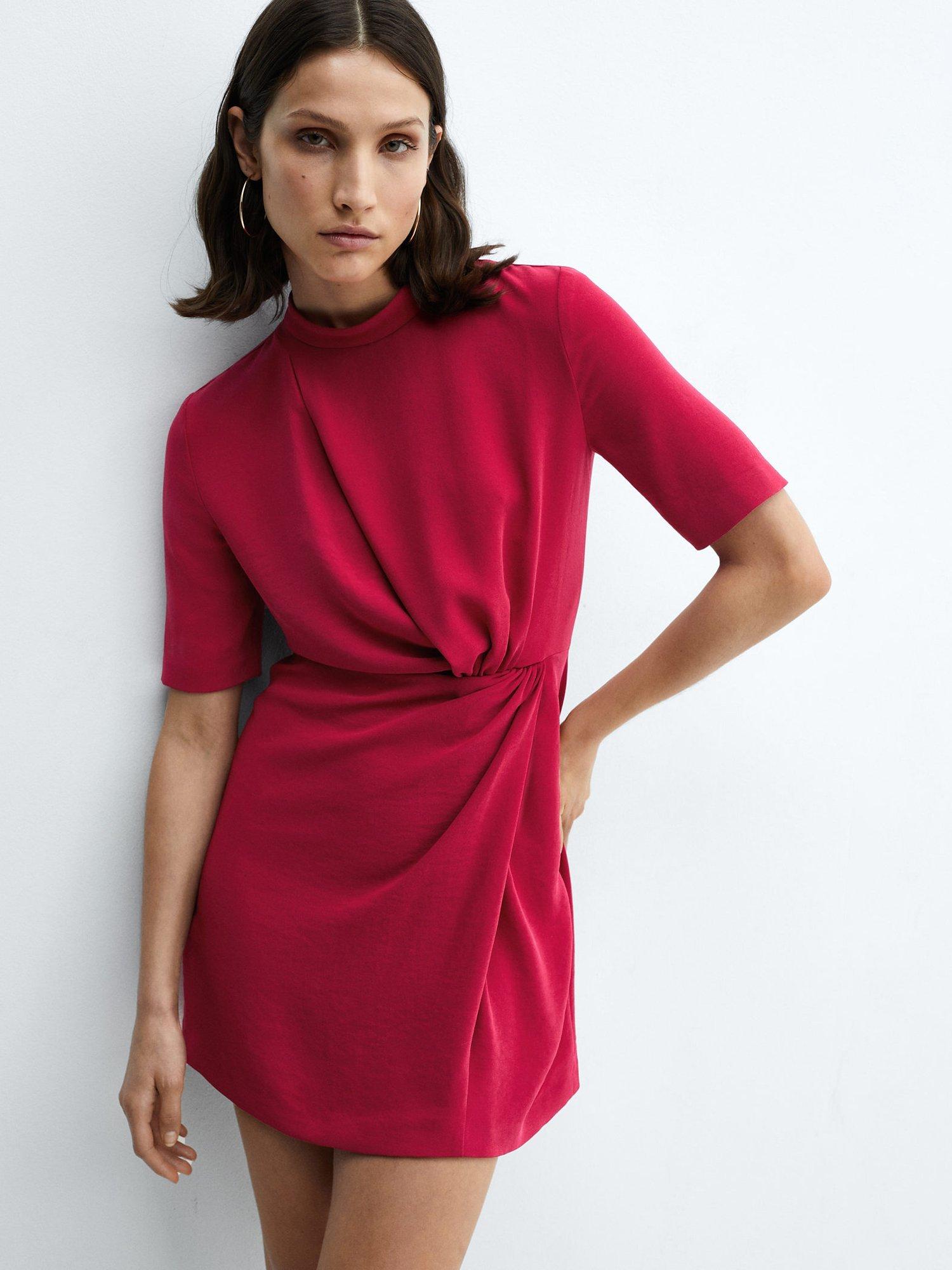Mango Hannah Draped Mini Dress, Bright Pink