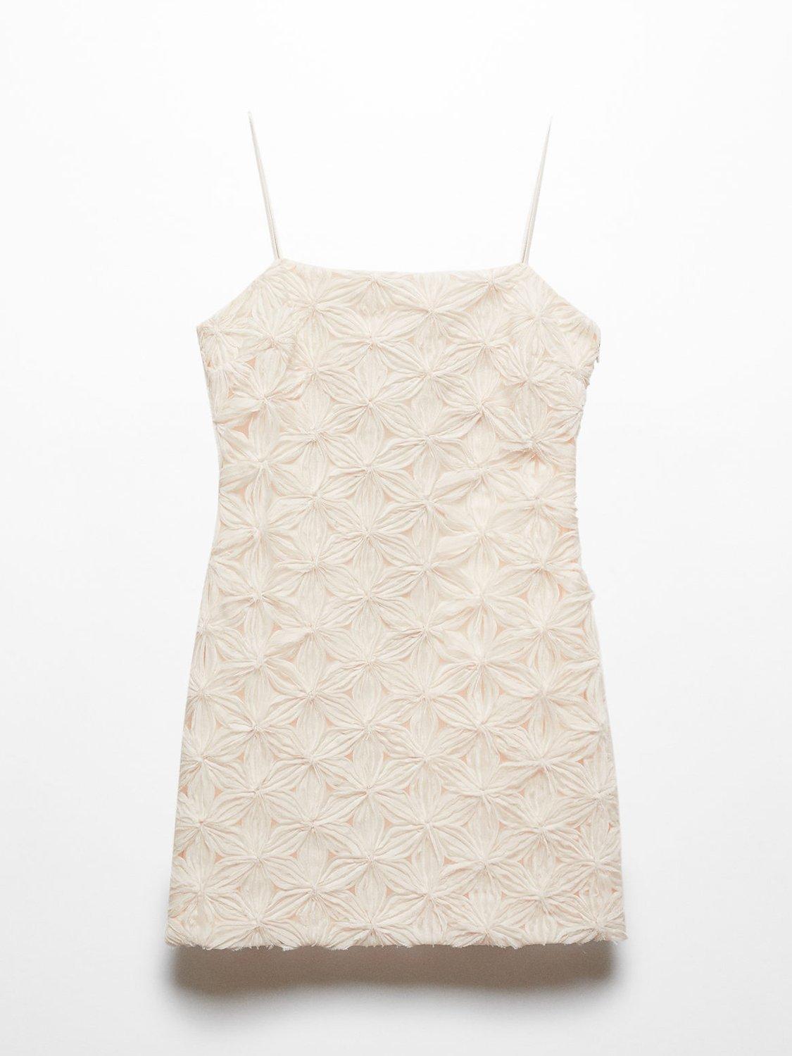 Mango Marlo Textured Flower Mini Dress, Cream