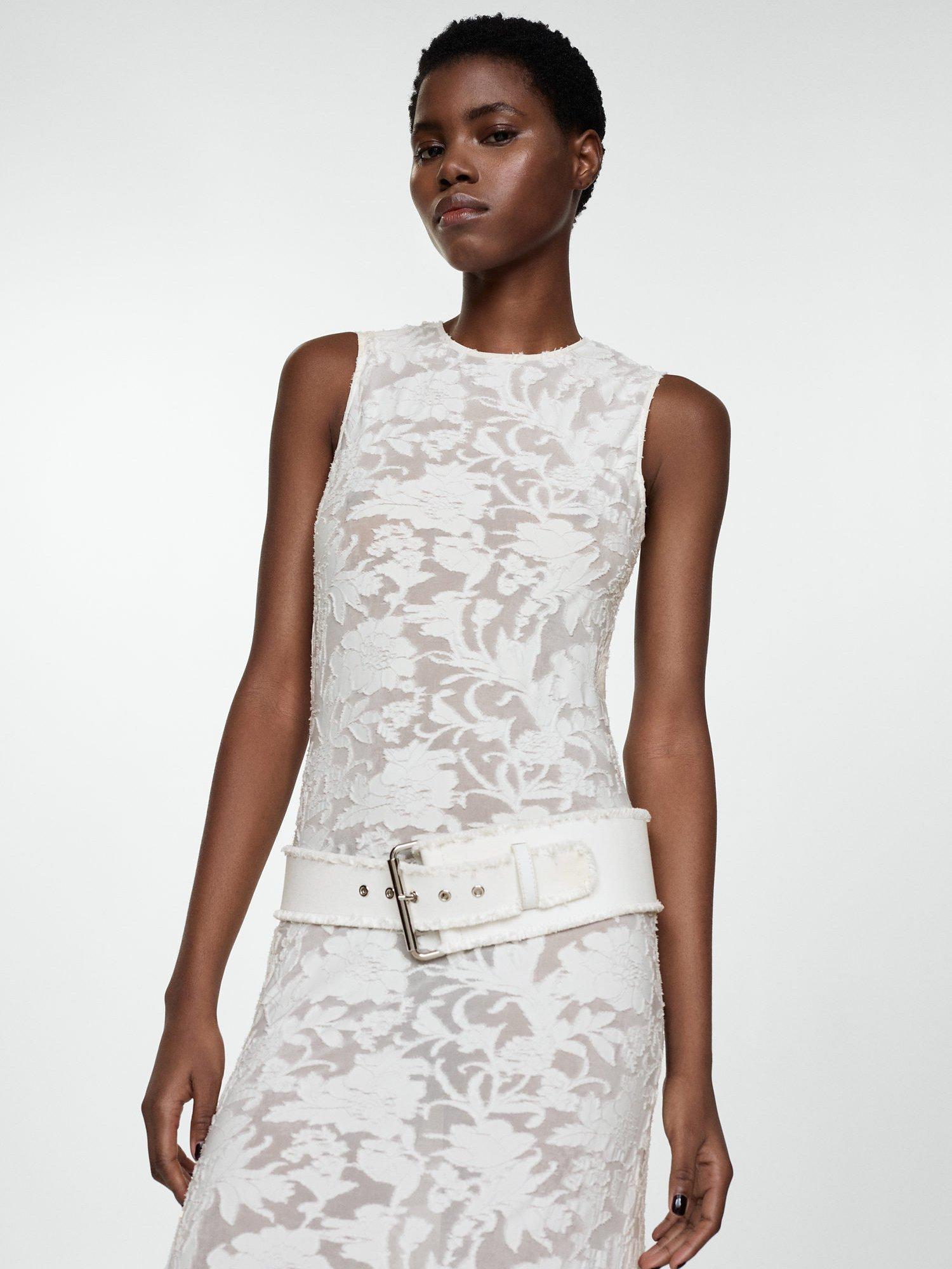 Mango Mabel Floral Embroidery Maxi Dress, Natural White