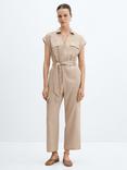 Mango Quita Cargo Linen Blend Jumpsuit, Light Beige