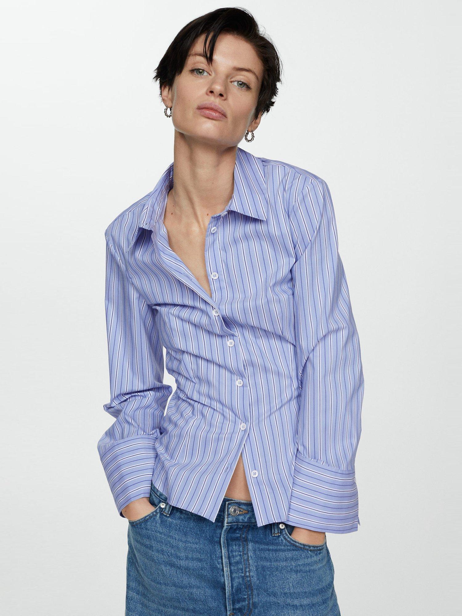 Mango Blues Striped Bow Blouse, Blue