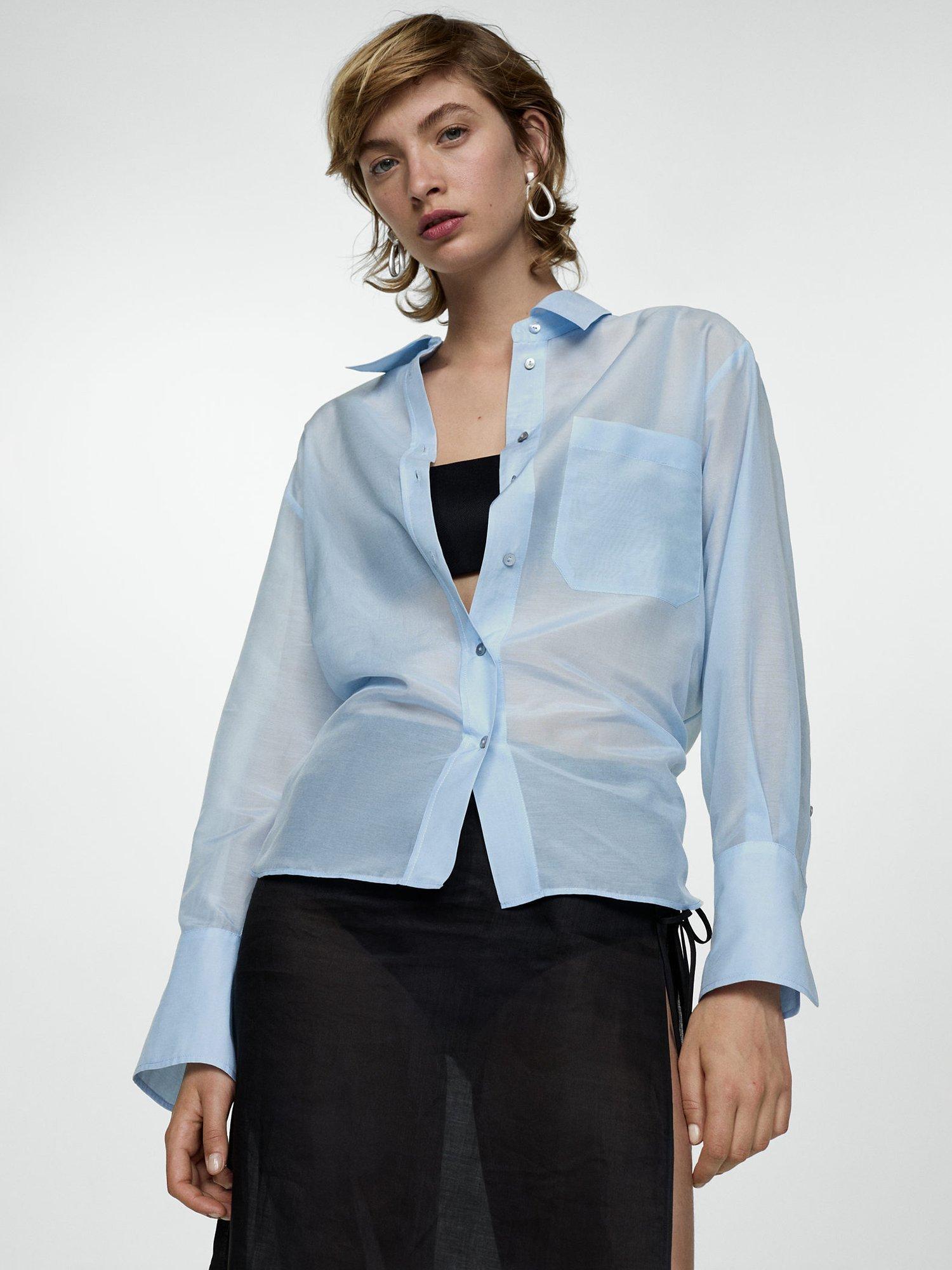 Mango Cotton Silk Blend Shirt, Blue