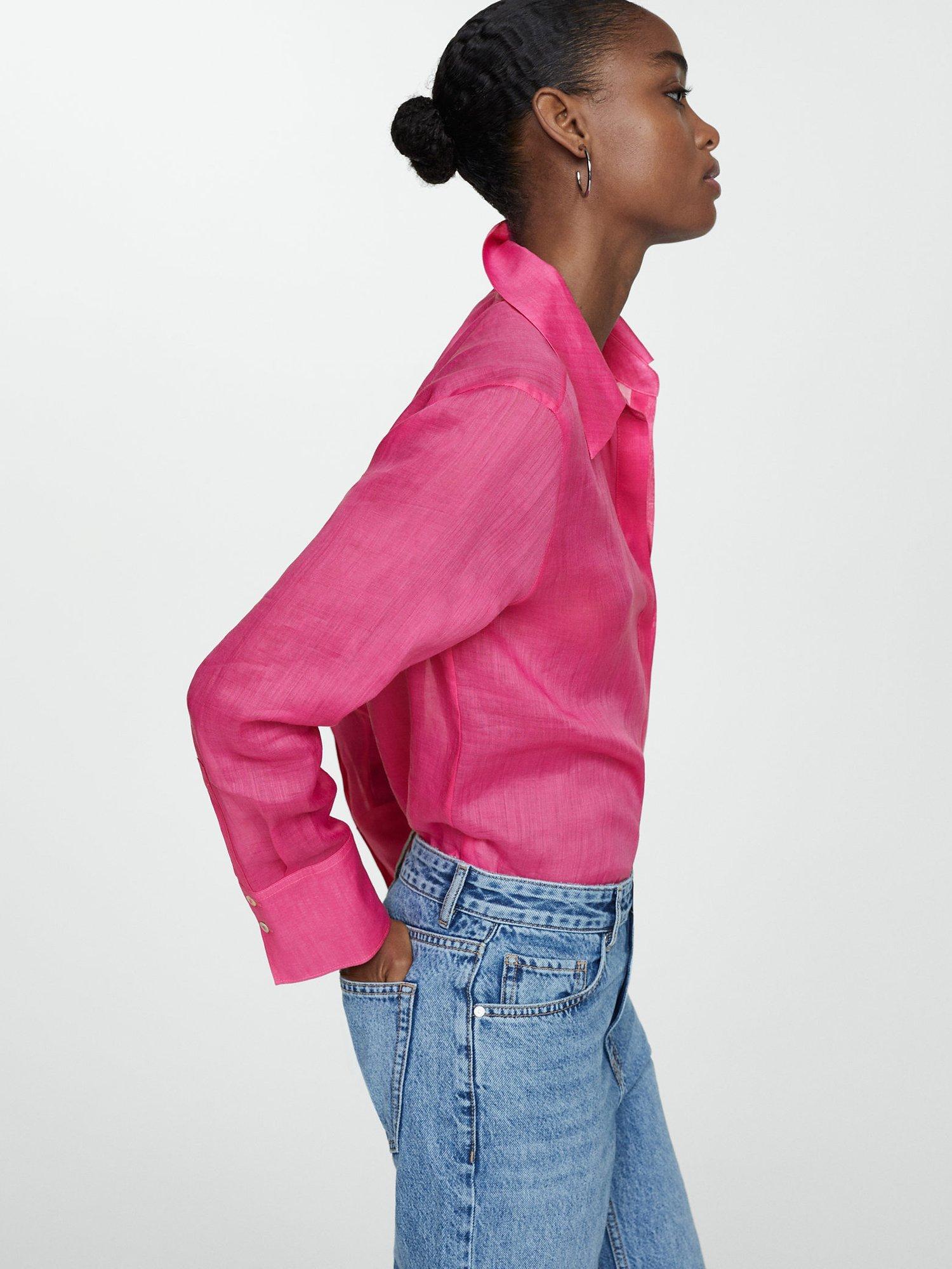 Mango Long Sleeve Satin Shirt, Pink