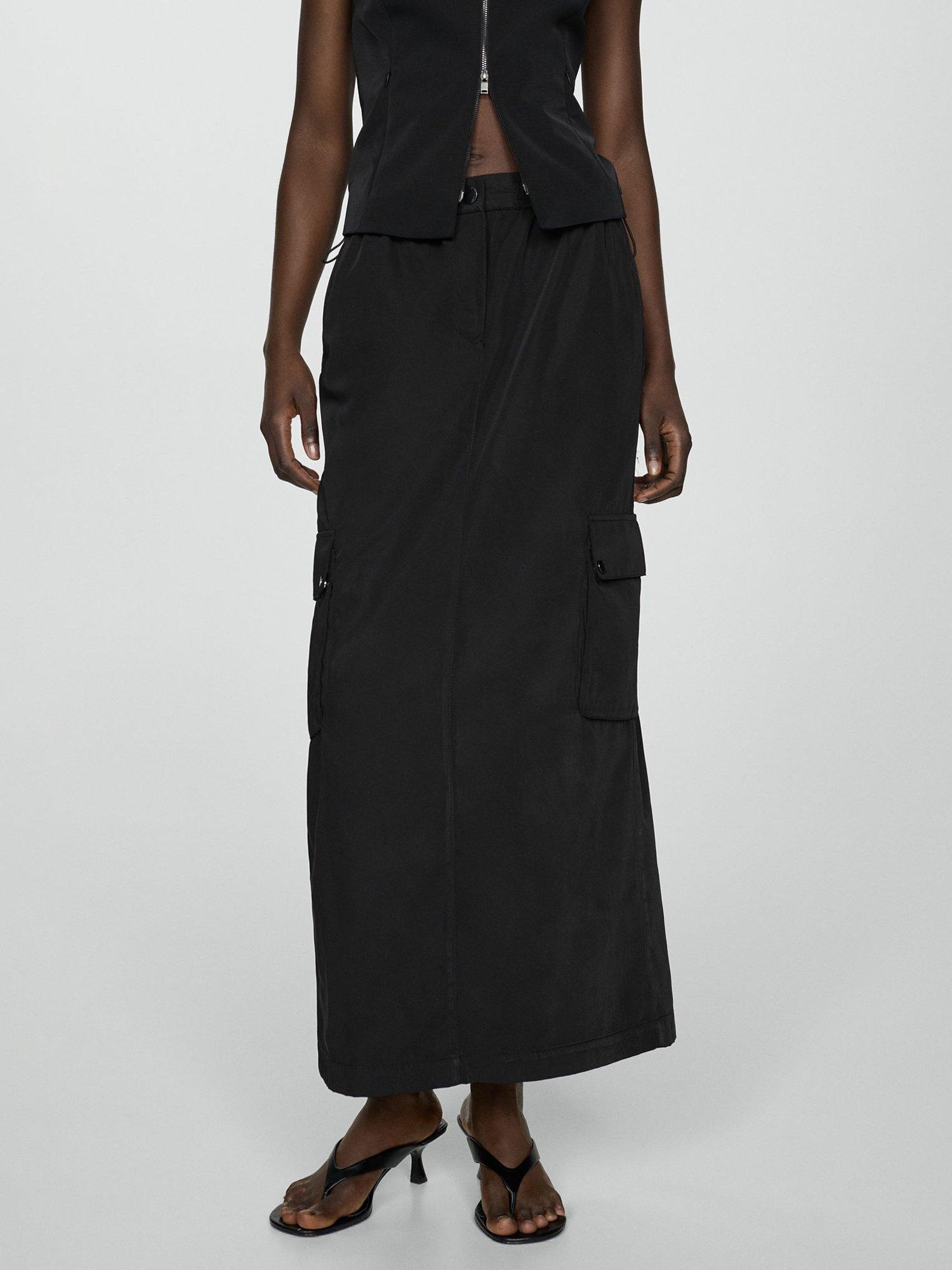Mango Insect Straight Midi Skirt, Black