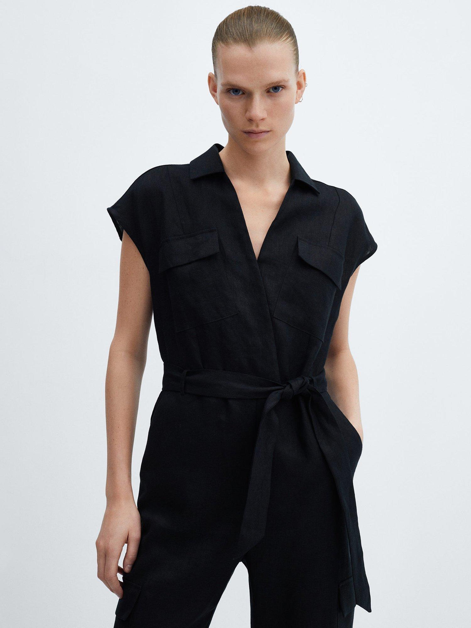 Mango Quita Cargo Linen Blend Jumpsuit