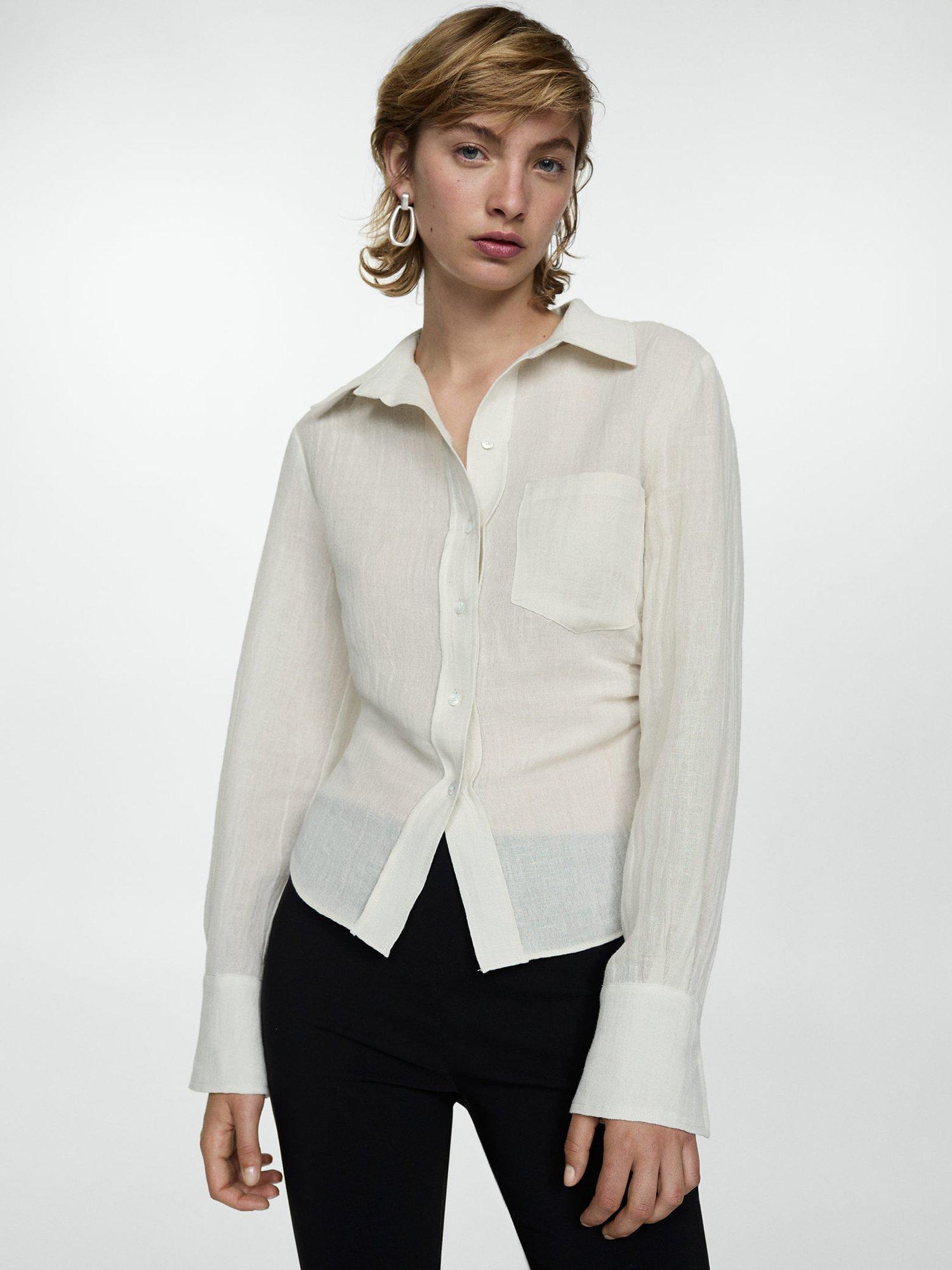 Mango Joans Linen Blend Draped Shirt, Off White