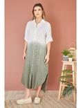 Yumi Italian Linen Dip Dye Midi Shirt Dress, Khaki/White