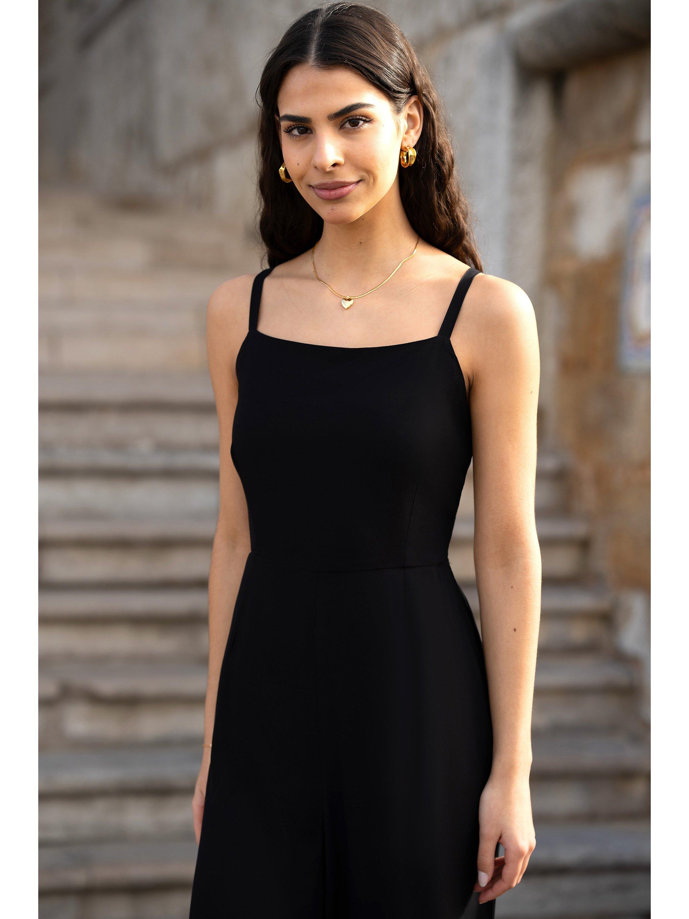 Product image 2 of 6, which shows Yumi Tie Back Wide Leg Jumpsuit, Black, 8
