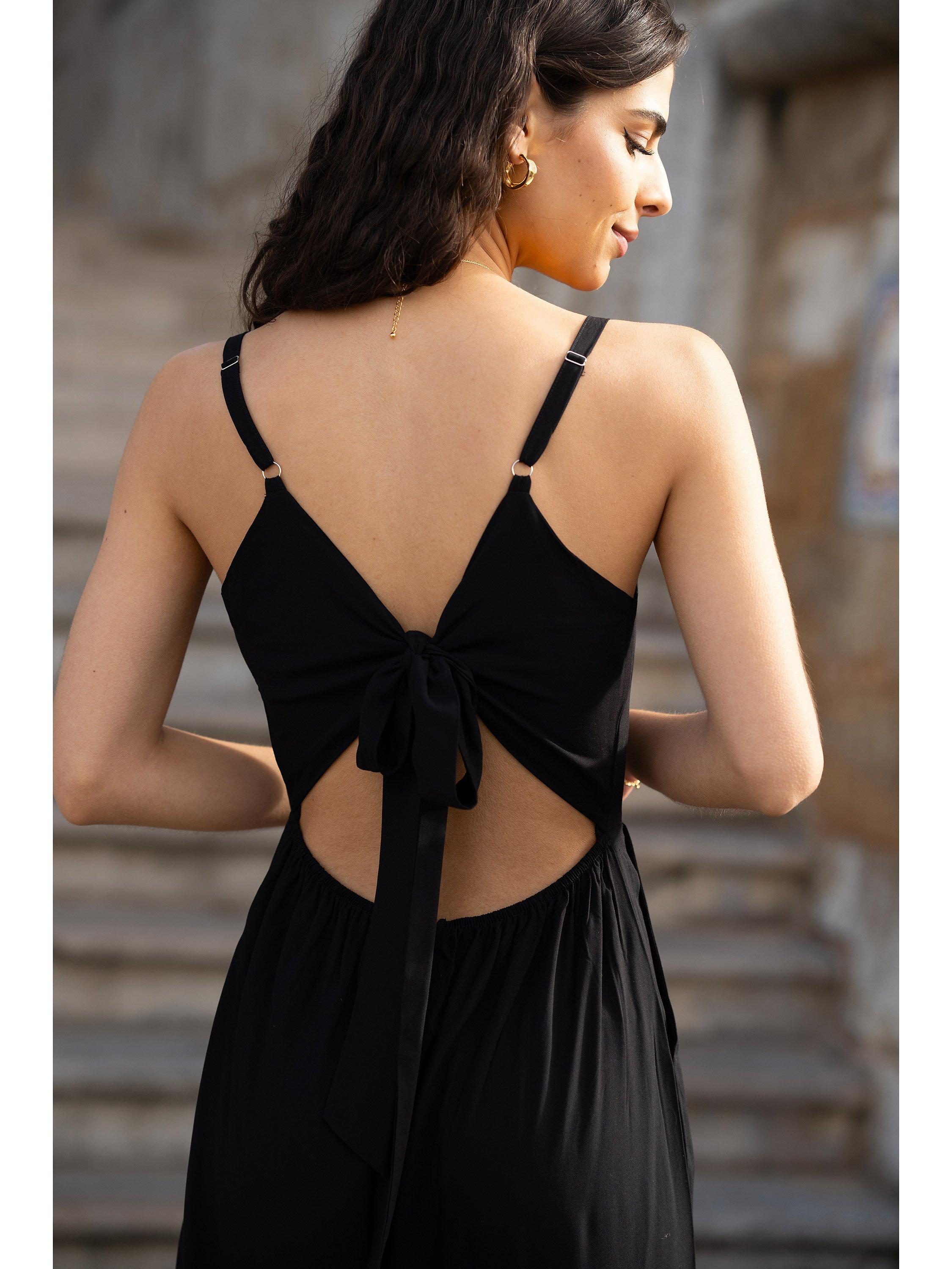 Product image 5 of 6, which shows Yumi Tie Back Wide Leg Jumpsuit, Black, 8