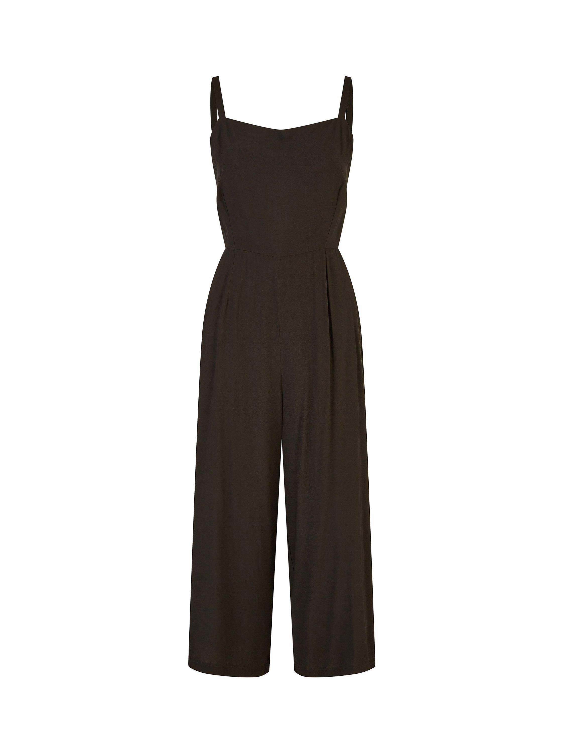 Product image 6 of 6, which shows Yumi Tie Back Wide Leg Jumpsuit, Black, 8