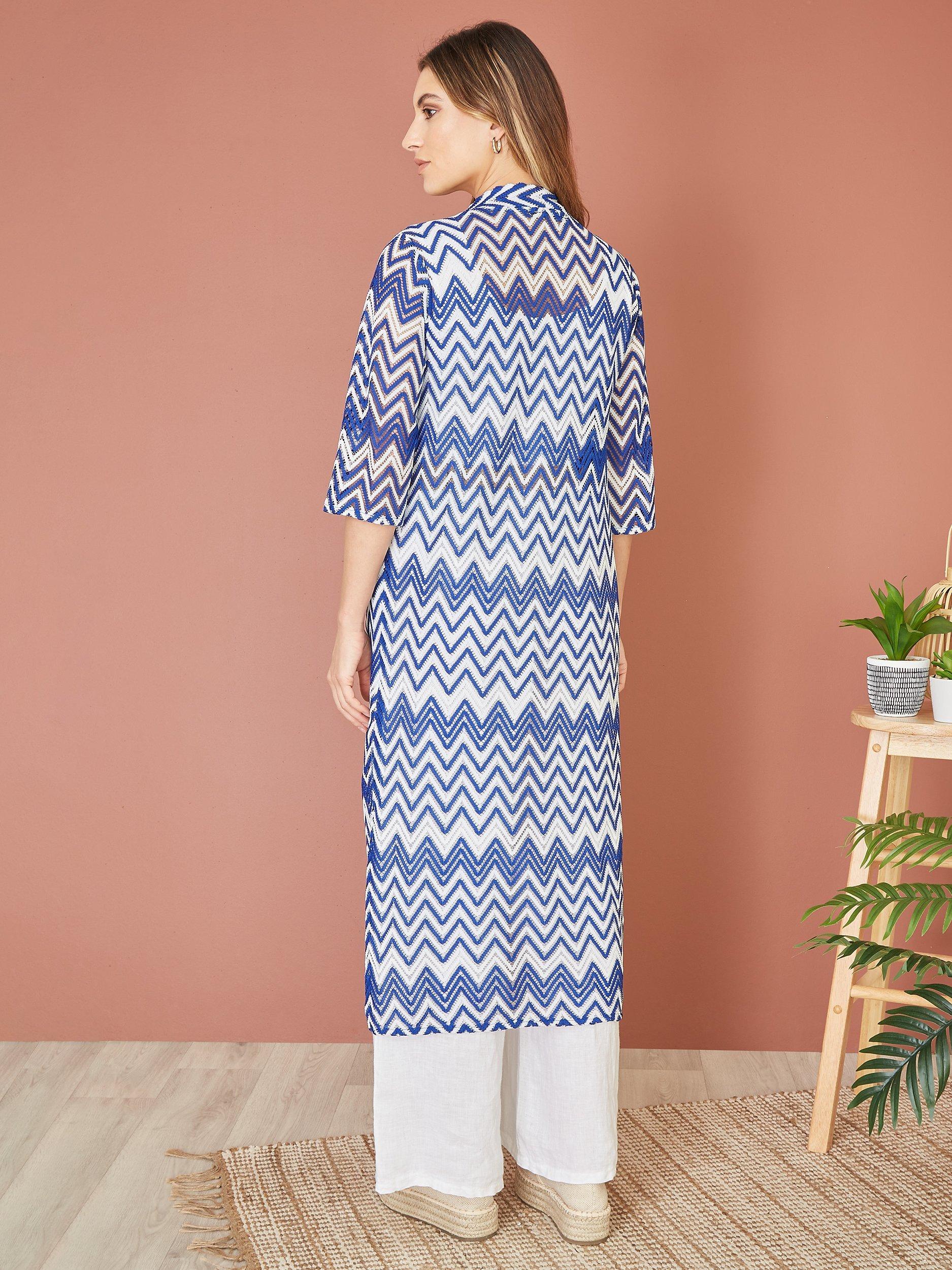 Product image 3 of 5, which shows Yumi Zig Zag Crochet Kimono, Navy, 8