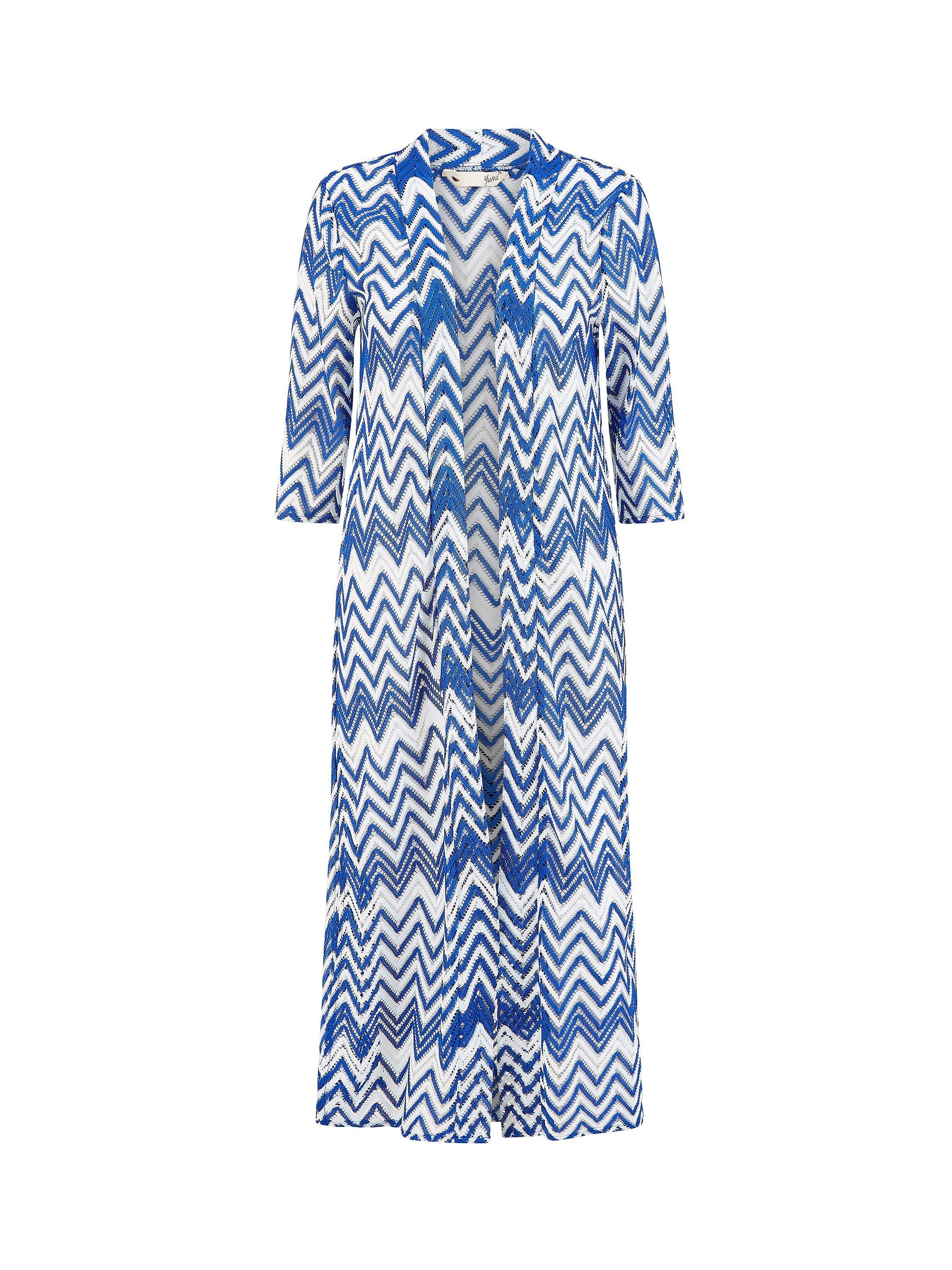 Product image 5 of 5, which shows Yumi Zig Zag Crochet Kimono, Navy, 8