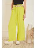 Yumi Italian Linen Striped Wide Leg Trousers & Belt, Lime