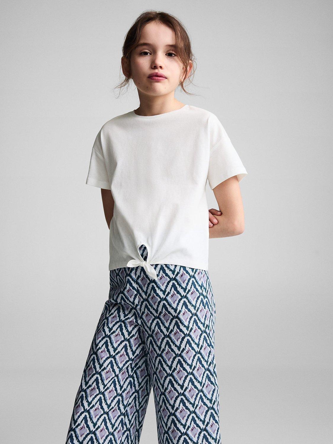 Mango Kids' Violeta Ikat Print Straight Trousers, Light Pastel Purple