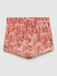 Mango Kids' Bombai Leves Print Shorts, Light Pastel Orange