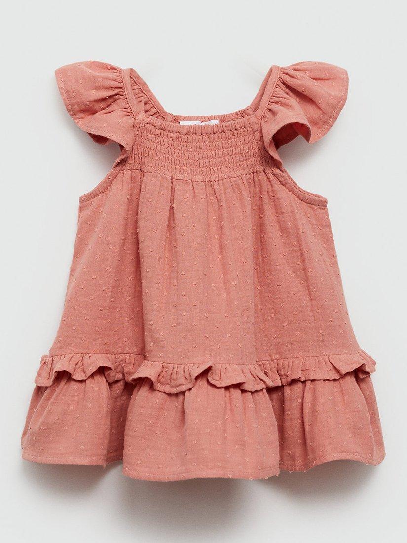 Mango Baby Mauricio Dobby Ruched Dress, Light Pastel Orange