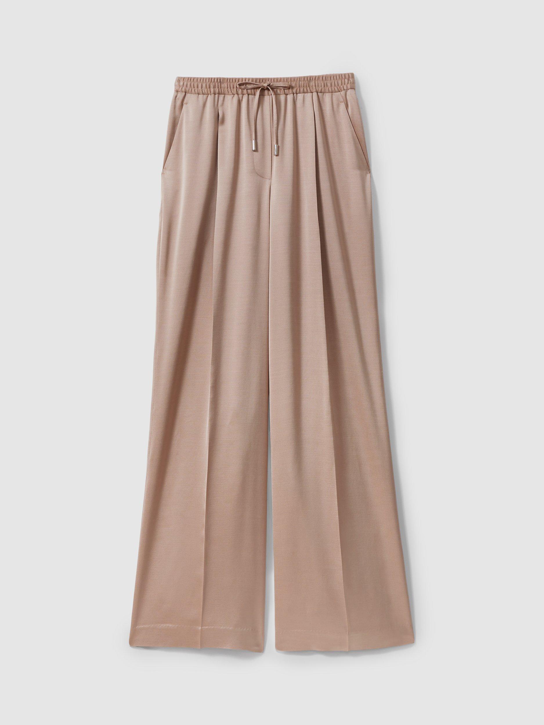 Product image 4 of 4, which shows Reiss Cole Wide Leg Satin Drawstring Suit Trousers, Gold, 10R