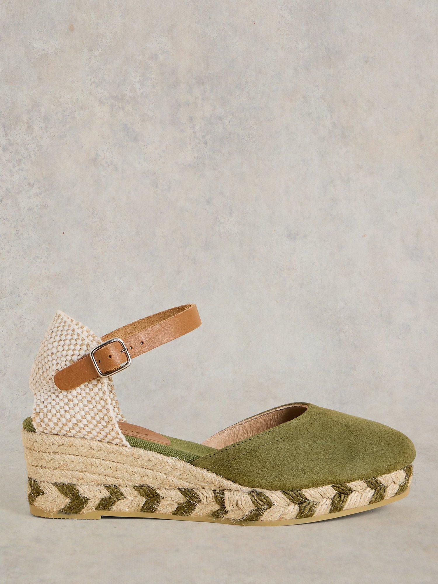 White Stuff Suede Wedge Espadrille Sandals, Khaki Green