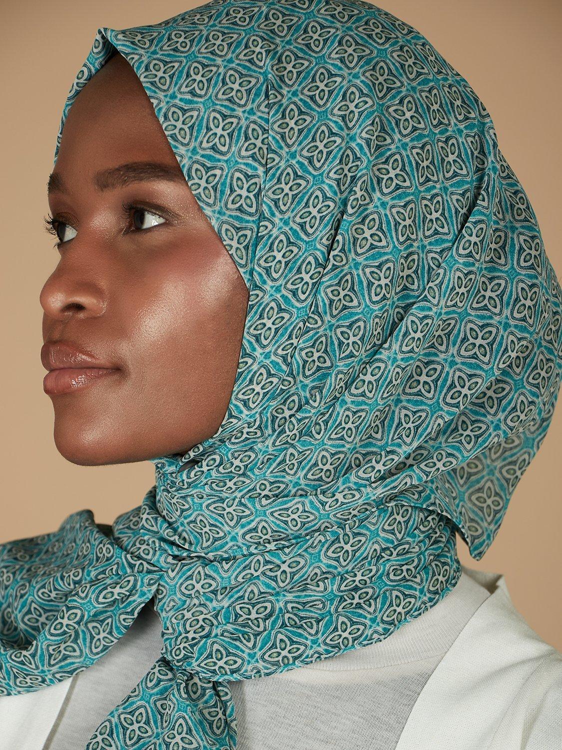 Product image 1 of 1, which shows Aab Metallic Clover Print Square Hijab, Multi, One Size