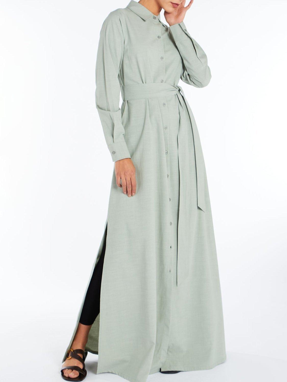 Product image 1 of 1, which shows Aab Shirt Belted Maxi Dress, Sage, S Regular