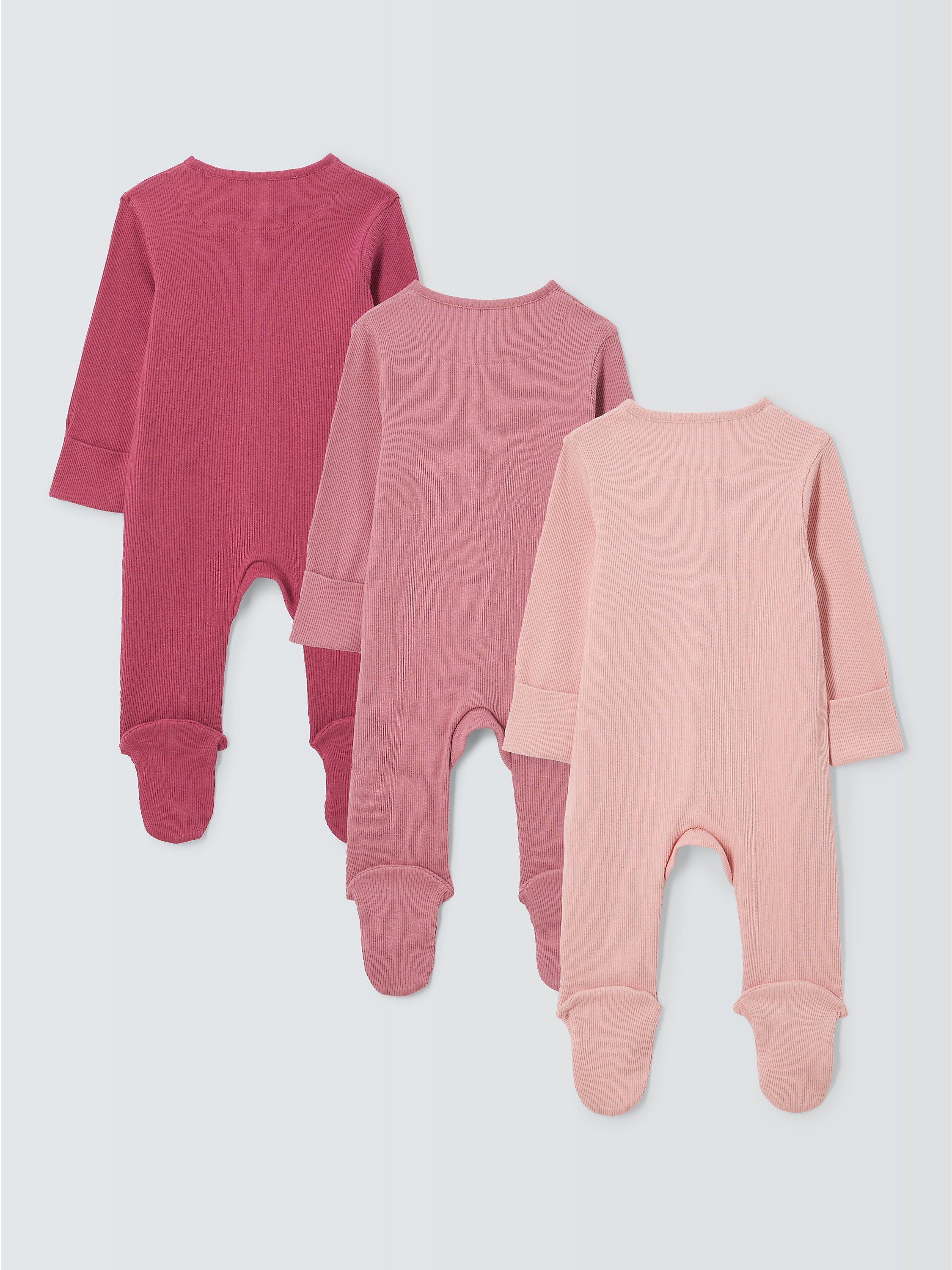 Product image 3 of 4, which shows John Lewis Baby Cotton Two Way Zip Ribbed Cotton Sleepsuit, Pack of 3, Multi, 6-9 months