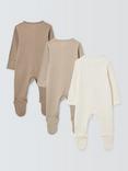 John Lewis Baby Cotton Two Way Zip Ribbed Cotton Sleepsuit, Pack of 3, Multi