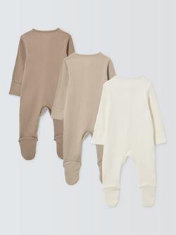 John Lewis Baby Cotton Two Way Zip Ribbed Cotton Sleepsuit, Pack of 3, Multi - view 2, Multi