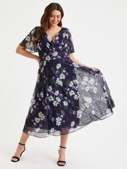 Scarlett & Jo Victoria Floral Midi Dress, Dark Navy/Multi, Dark Navy/Multi