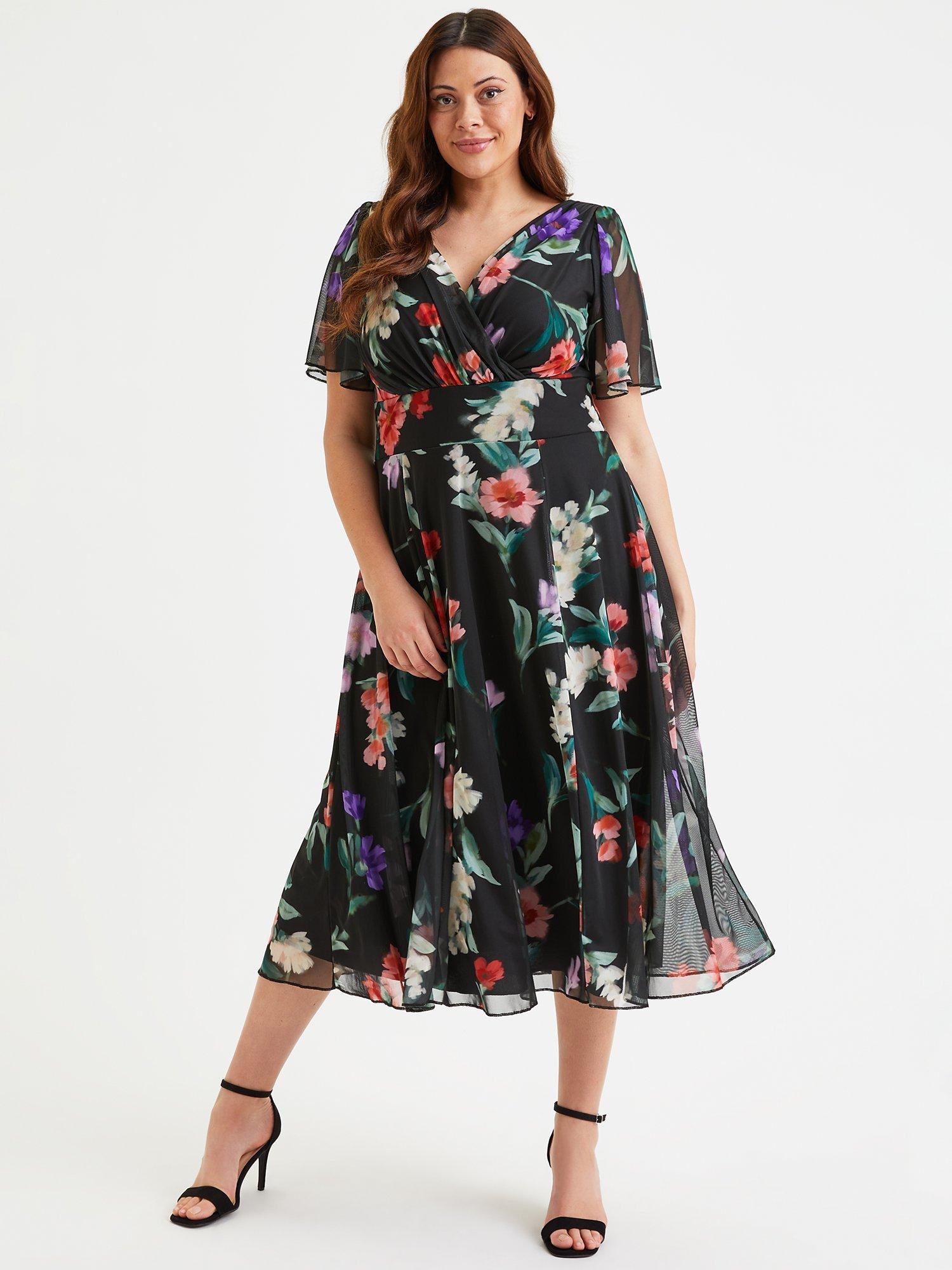Scarlett & Jo Victoria Floral Midi Dress, Black/Multi