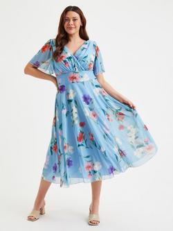 Scarlett & Jo Victoria Floral Midi Dress, Blue/Multi, Blue/Multi