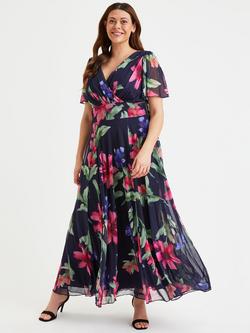 Scarlett & Jo Isabelle Floral Maxi Dress, Navy/Pink, Navy/Pink