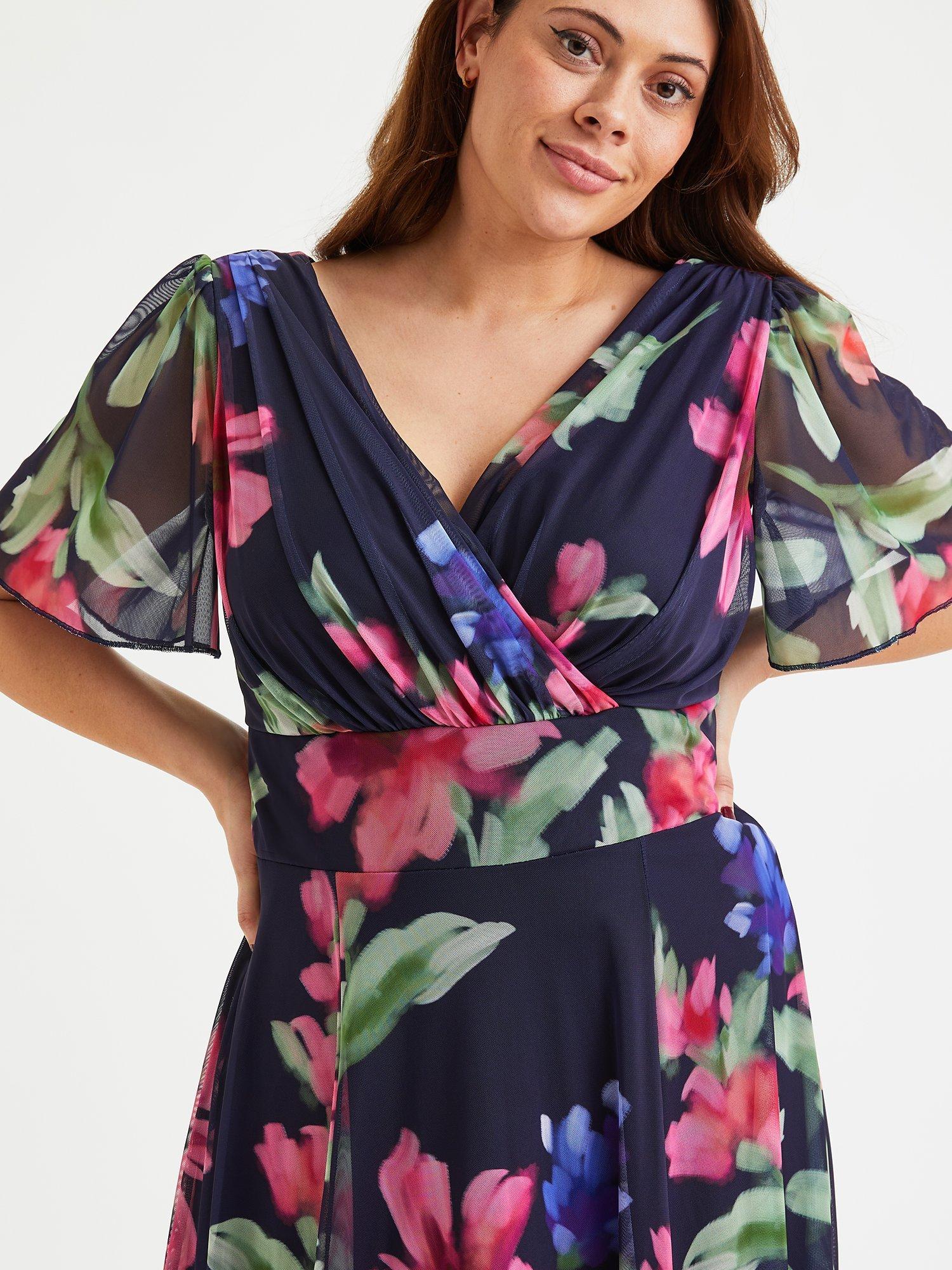 Product image 2 of 4, which shows Scarlett & Jo Isabelle Floral Maxi Dress, Navy/Pink, 12