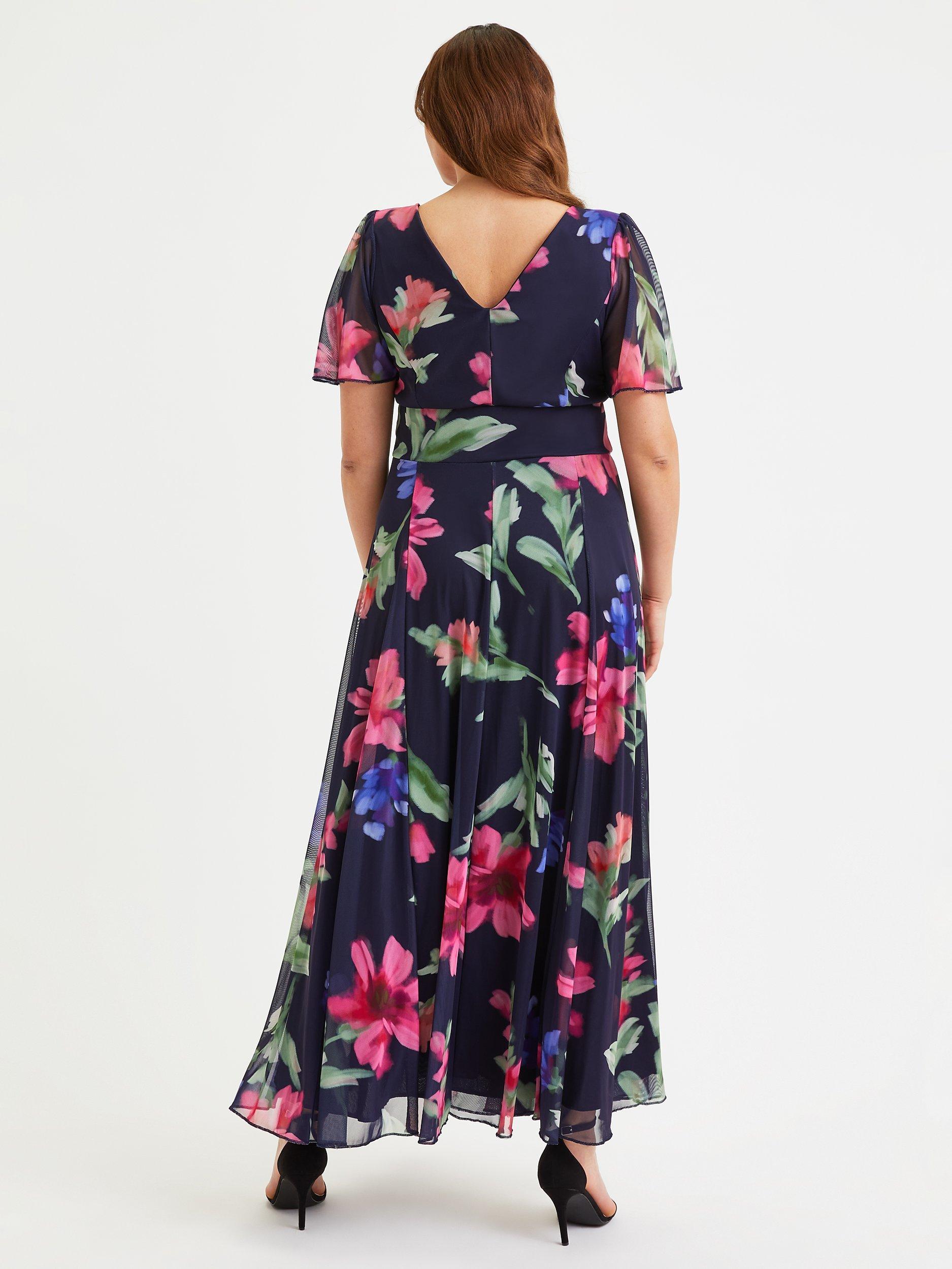 Product image 4 of 4, which shows Scarlett & Jo Isabelle Floral Maxi Dress, Navy/Pink, 12