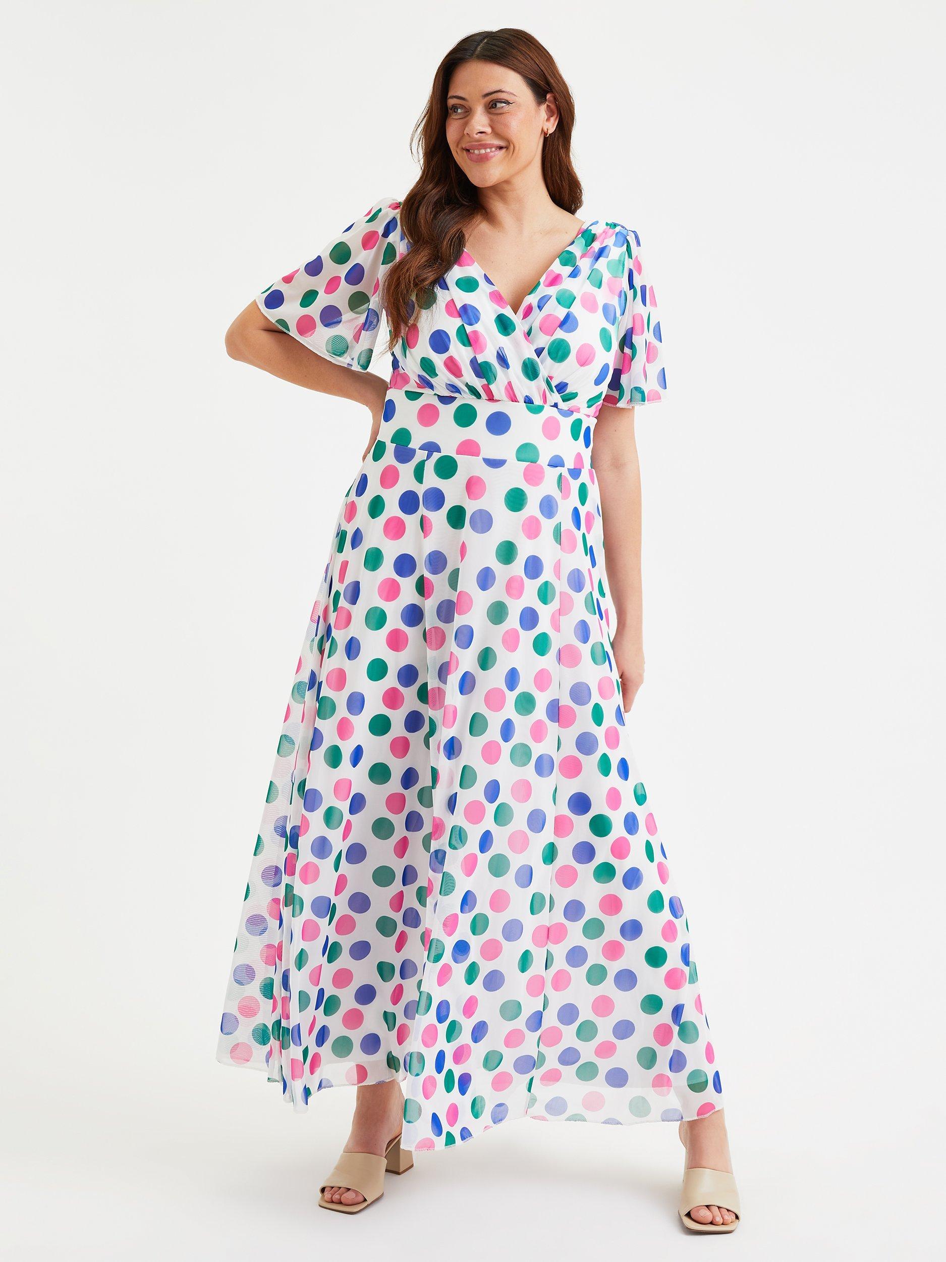 Product image 1 of 4, which shows Scarlett & Jo Isabelle Polka Dot Maxi Dress, Multi, 12