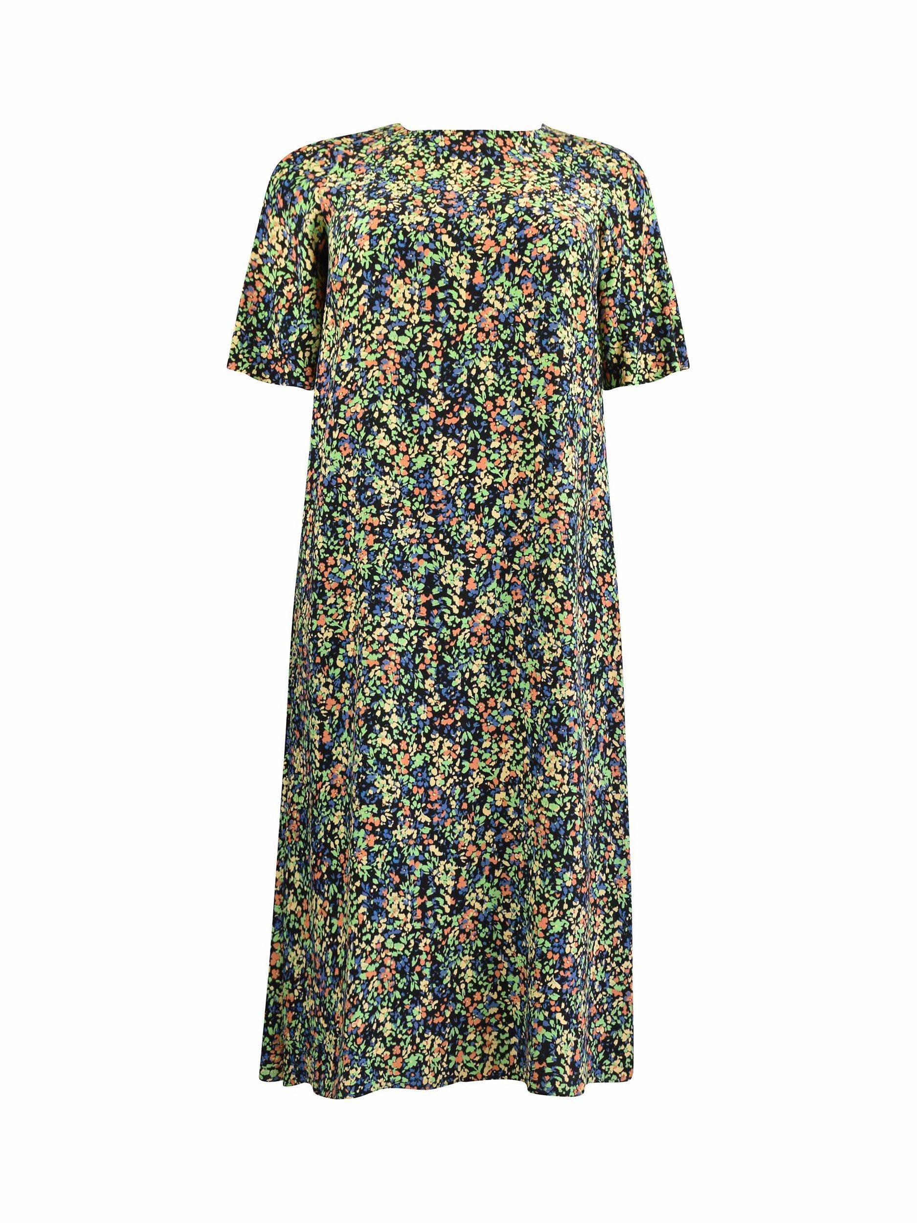 Live Unlimited Curve Floral T-Shirt Midi Dress, Black/Multi, 16