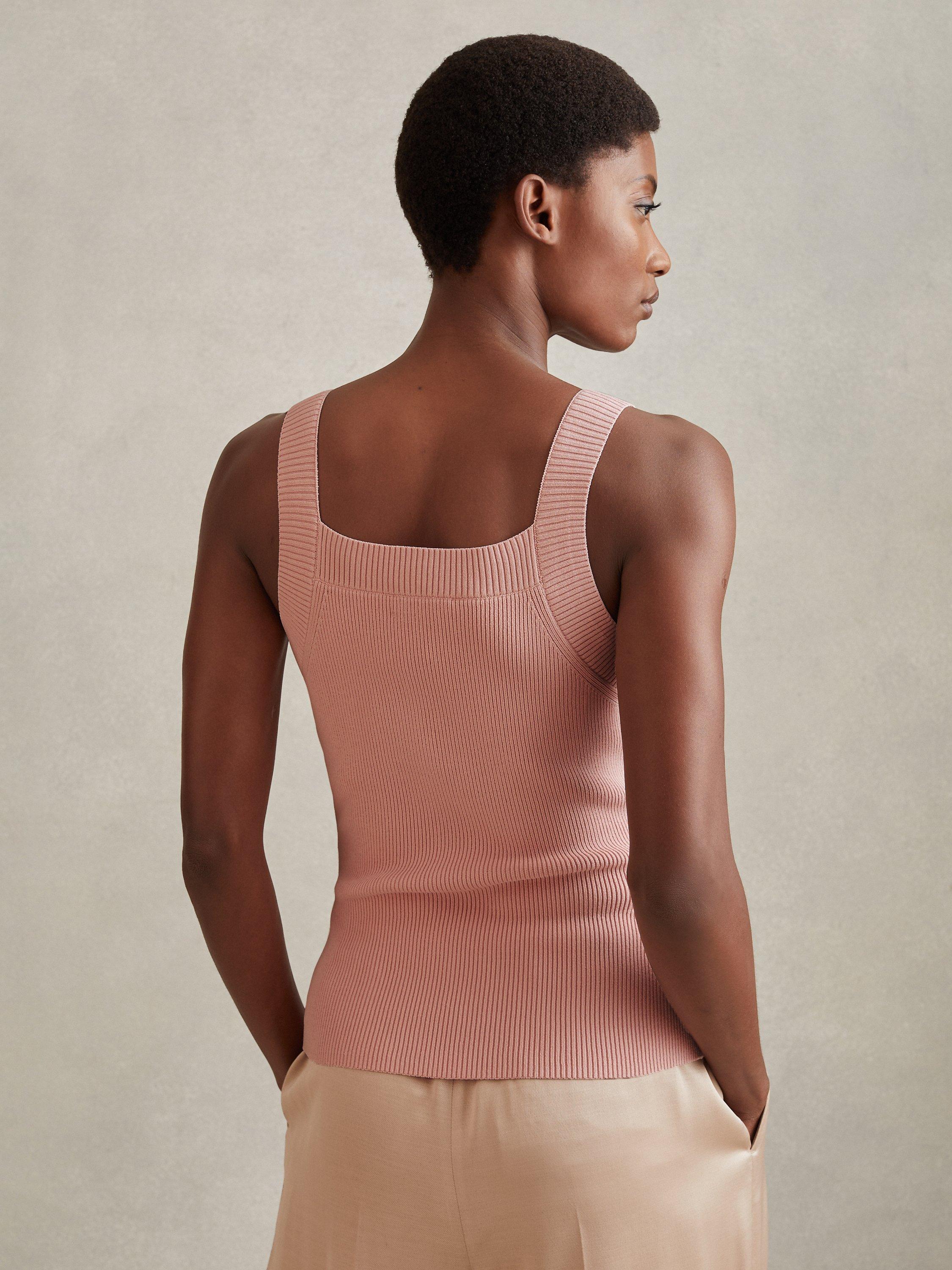 Reiss Dani Sweetheart Neck Rib Knit Vest Top, Blush