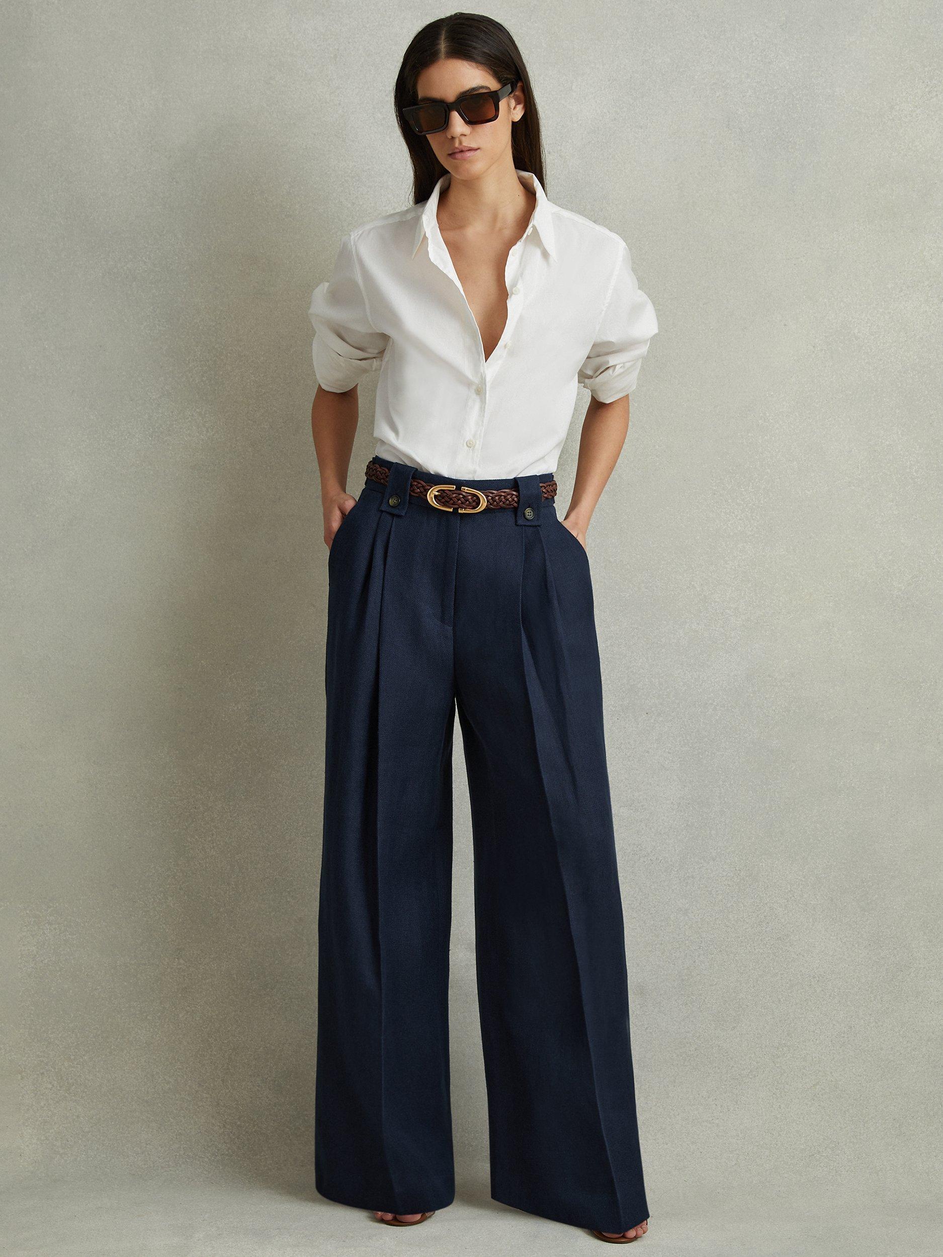 Reiss Leila Wide Leg Linen Trousers