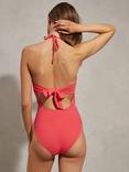 Reiss Hope Mesh Panel Halterneck Swimsuit, Coral