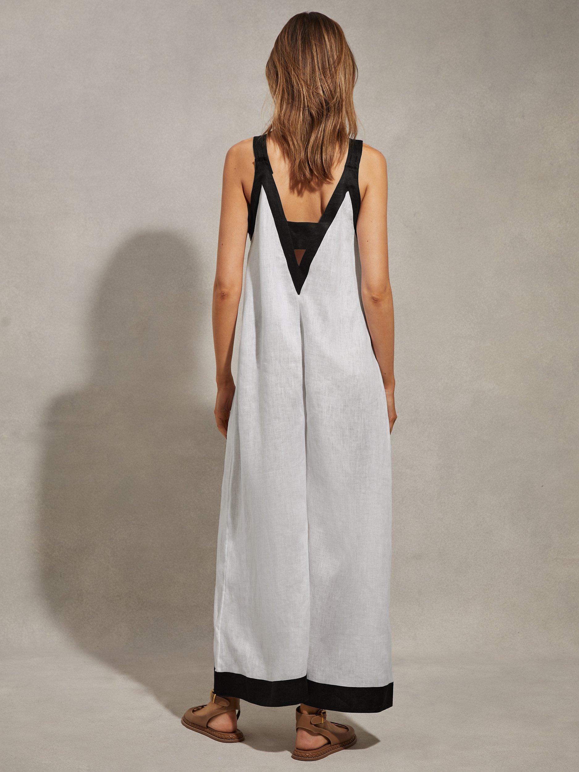 Product image 2 of 5, which shows Reiss Aida Wide Leg Linen Jumpsuit, White/Navy, 6