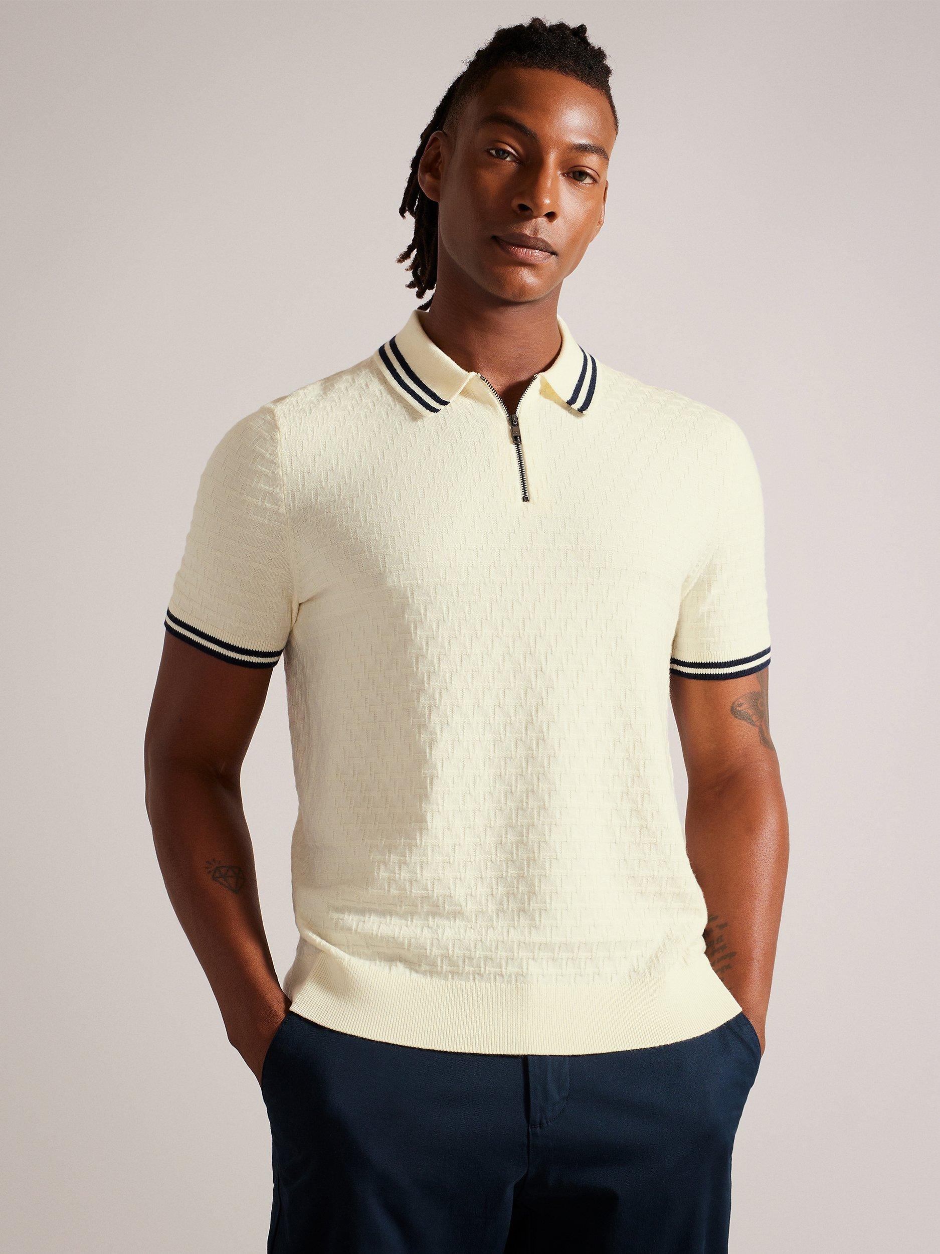 Ted Baker Mahani Short Sleeve T Stitched Half Zip Polo Shirt, White