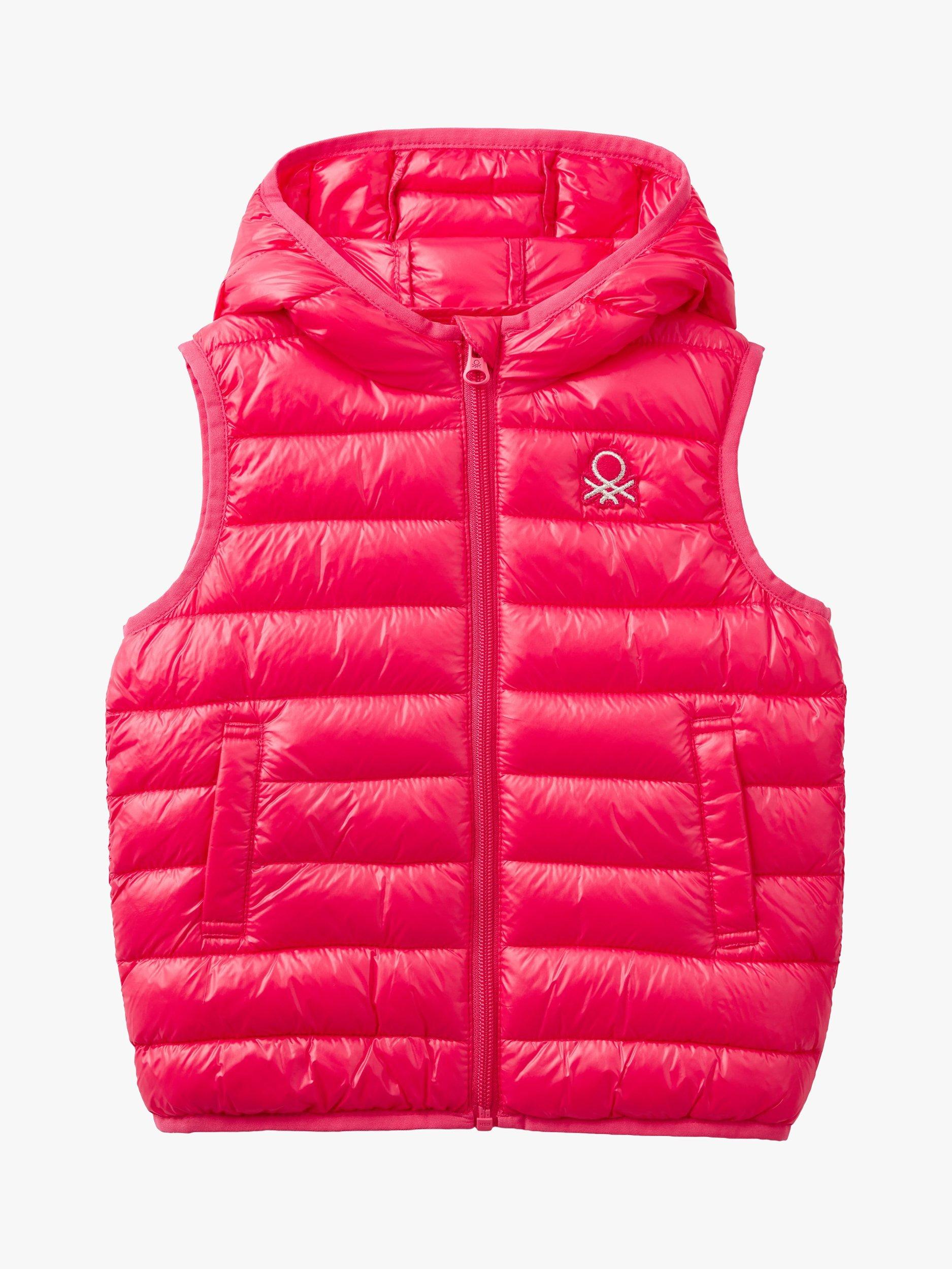 Benetton Kids' Logo Hooded Puffer Gilet, Magenta Red