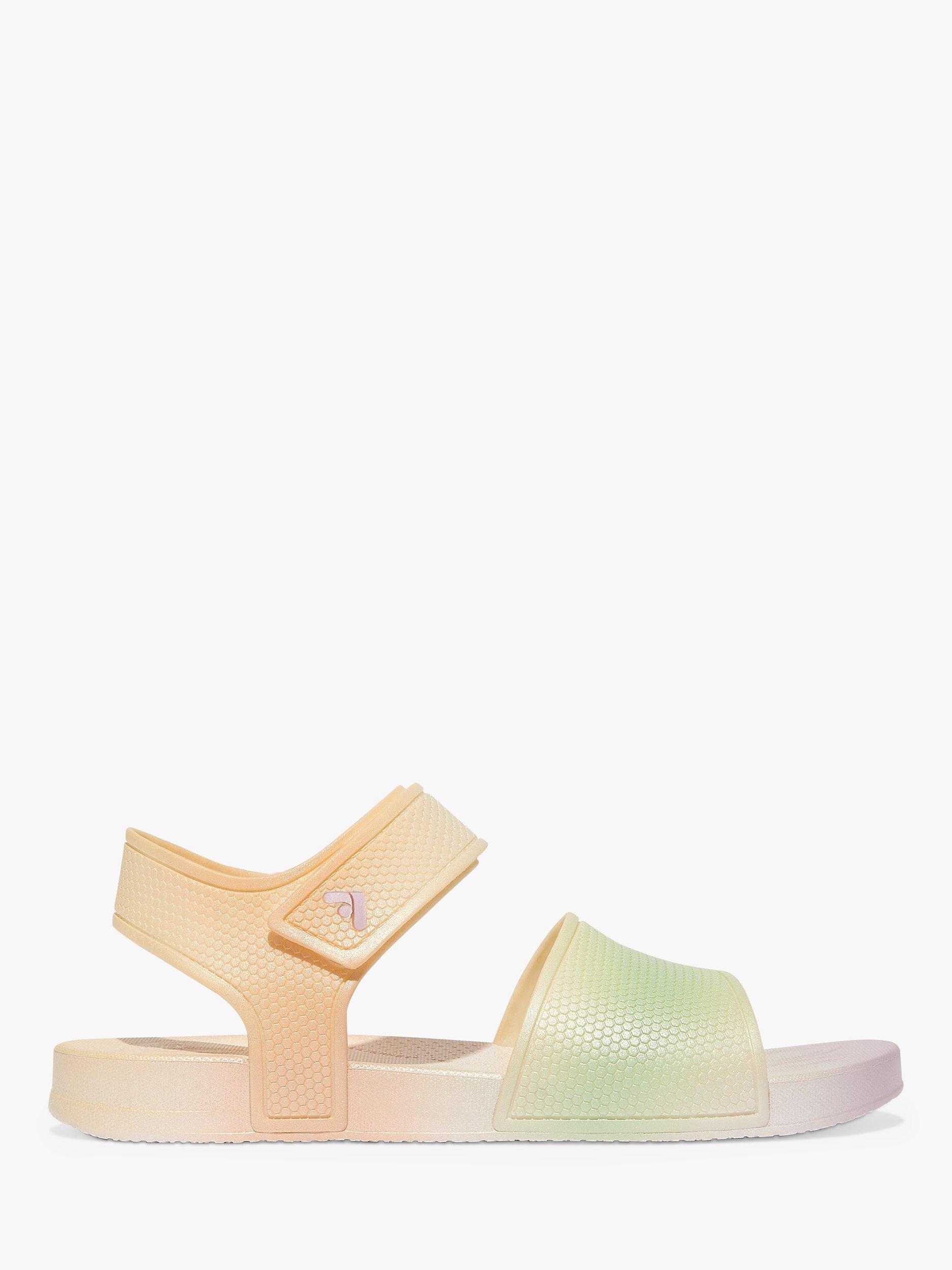 Product image 1 of 4, which shows FitFlop Kids' Iqushion Backstrap Sandal, Urban White/Mix, 1 Jnr