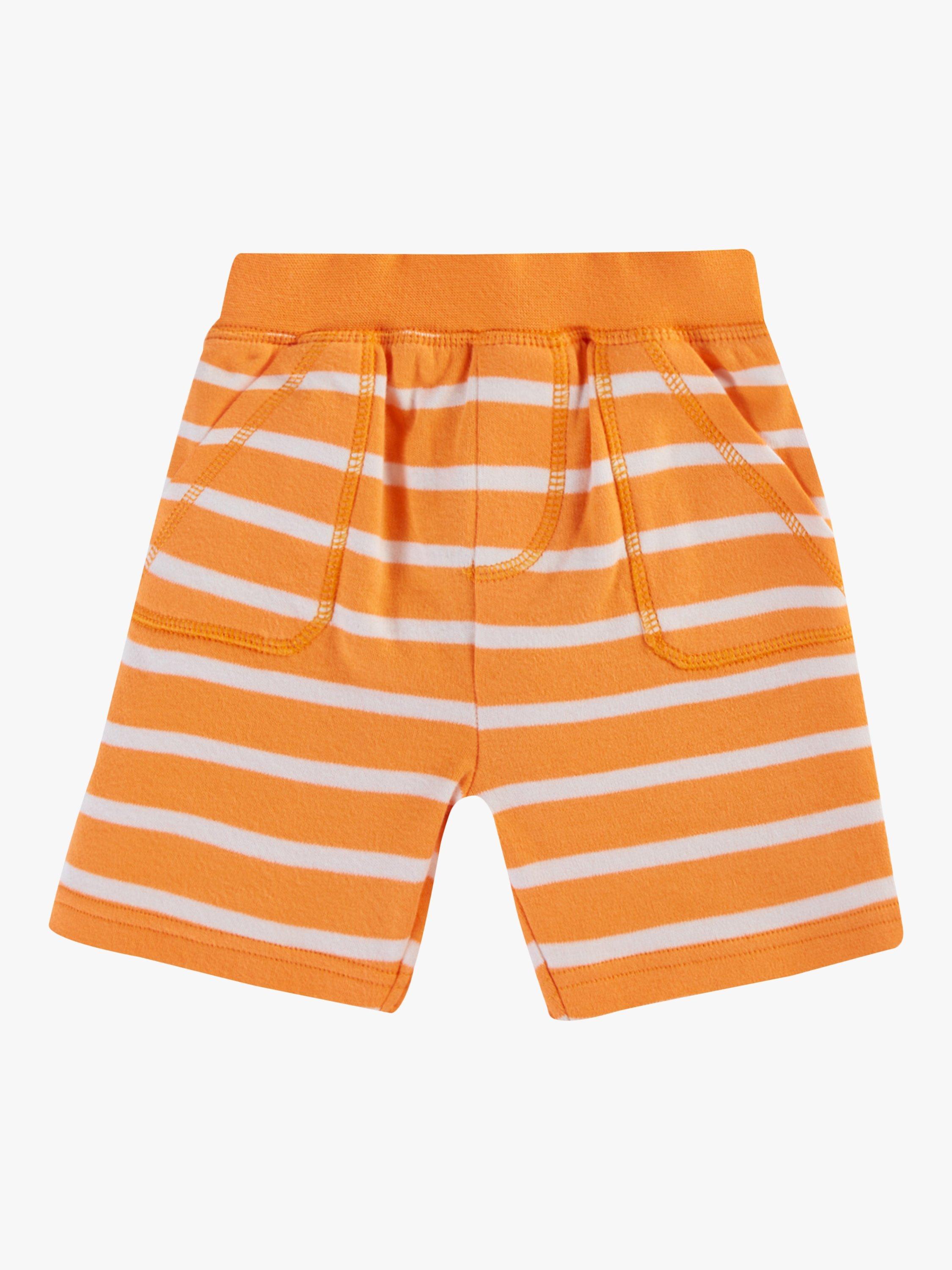 Frugi Baby Little Ellis Organic Cotton Breton Stripe Shorts, Tangerine