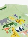 Frugi Baby Little Creature Organic Cotton Jungle Applique T-Shirt, Kiwi Marl/Multi