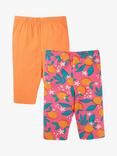 Frugi Kids' Laurie Organic Cotton Blend Cycling Shorts, Pack of 2, Blossom/Tangerine, Blossom/Tangerine