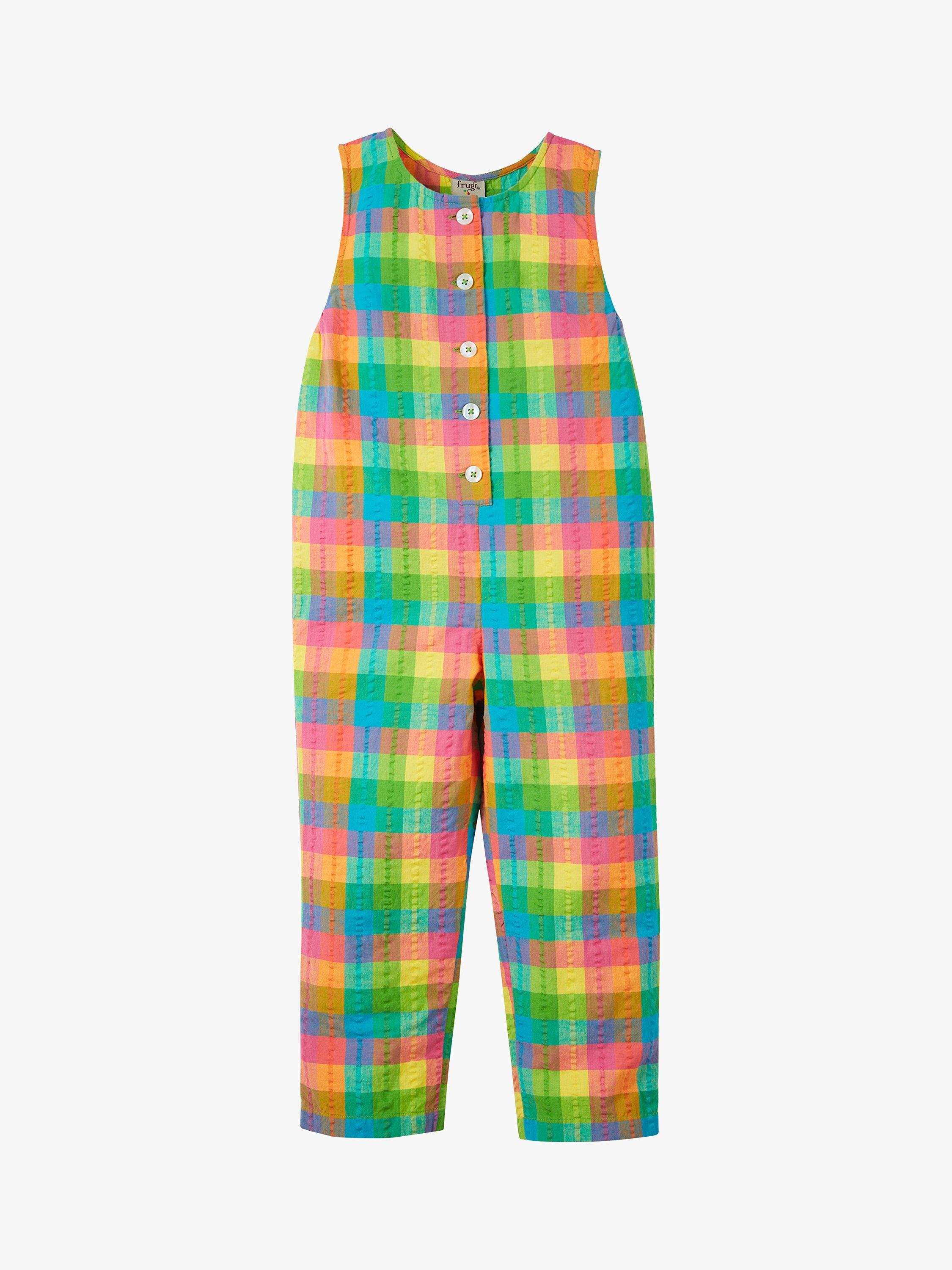 Frugi Kids' Kynance Organic Cotton Gingham Seersucker Dungarees, Summertime, 2-3 years